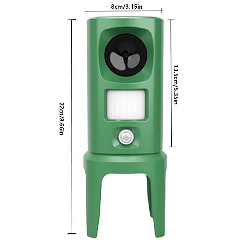 Compact repeller with measured height beside a garden bed