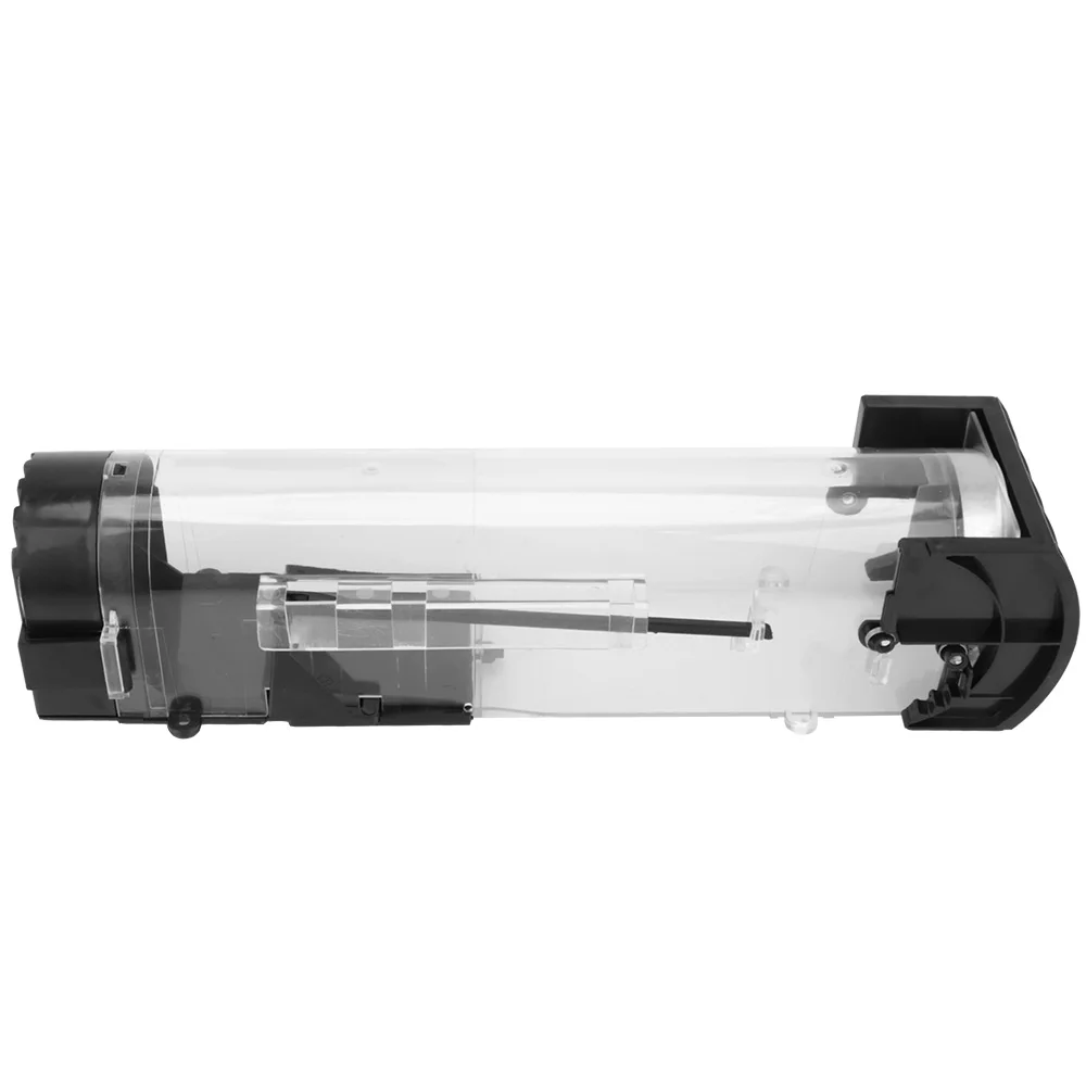 Reusable clear plastic mouse trap set on a pale surface with the body visible