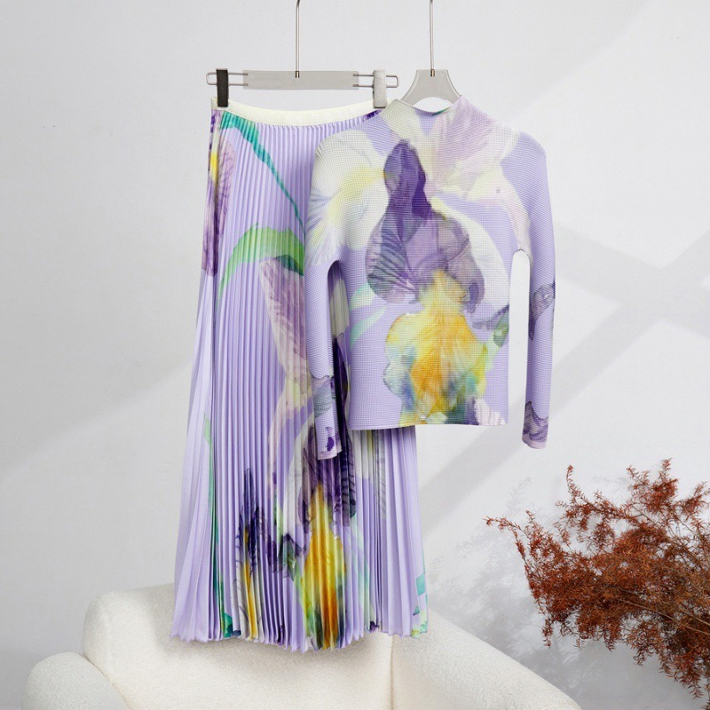 Women's fashion suit women's fall new pleated top skirt two-piece set