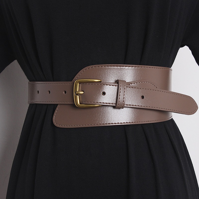 Irregular cowhide all belt fashion coat with skirt belt