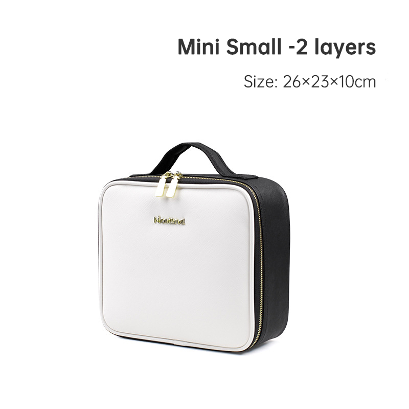 Makeup organizer case showing its internal layout and compartments