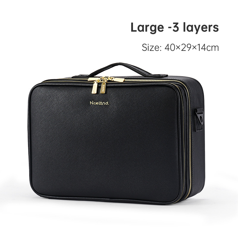 Closed black makeup case ready to carry out the door