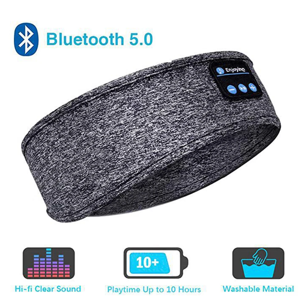 Grey heather headband with Bluetooth 5.0 and washable fabric callouts