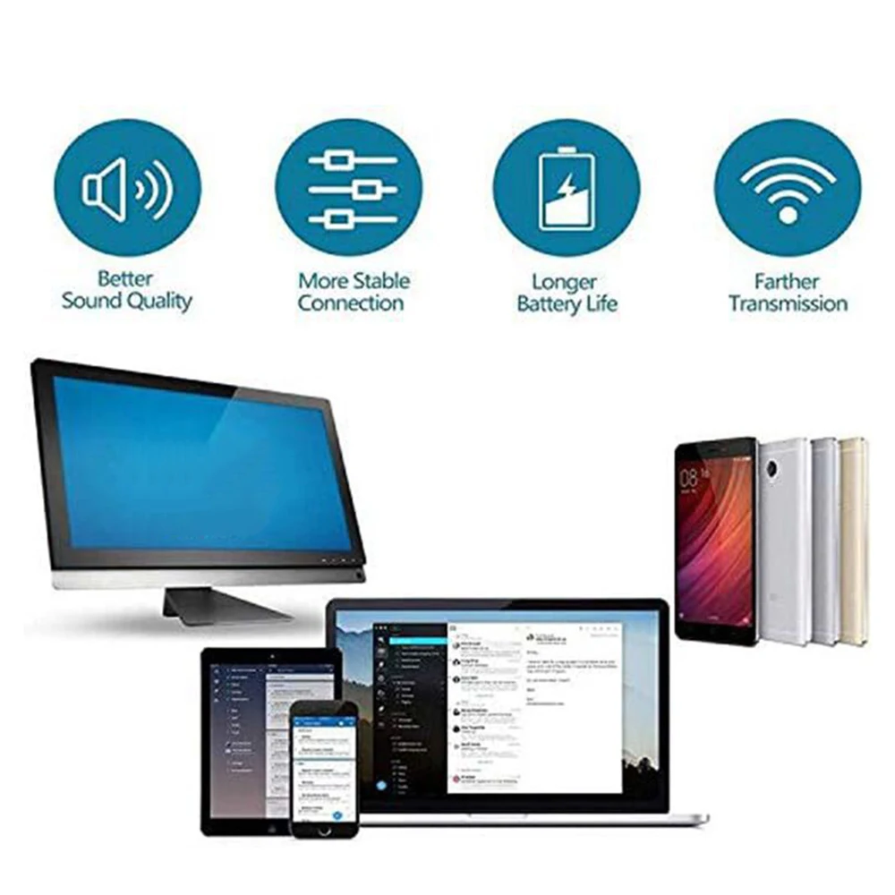 Icons showing stable connection and longer battery life for phones and laptops