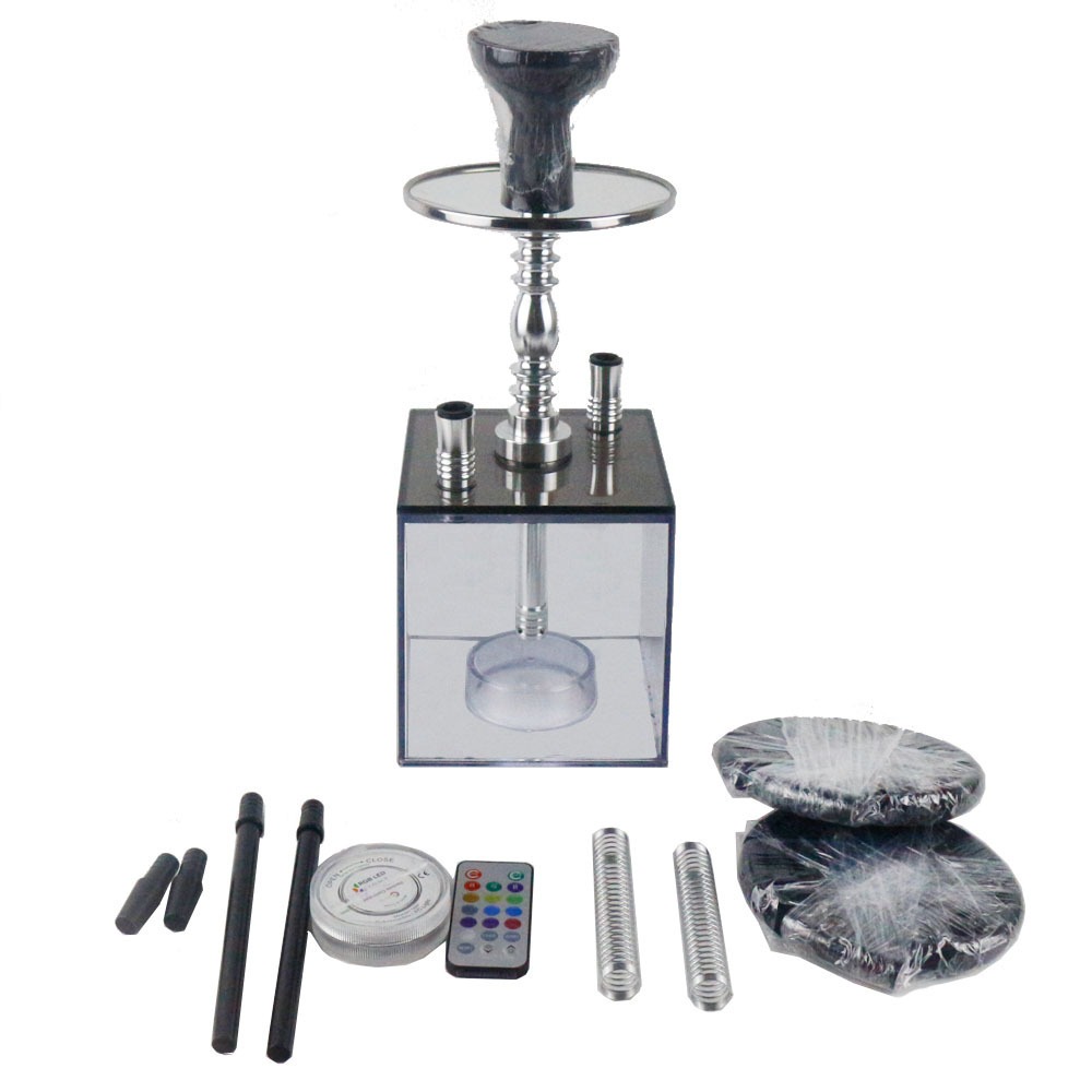 Hookah kit with chrome stem, LED base, remote and bowl covers