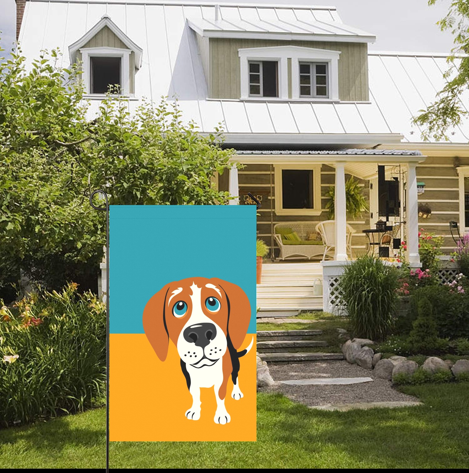 Beagle garden flag, 36x60 inch, twin-sided design, yard decor.