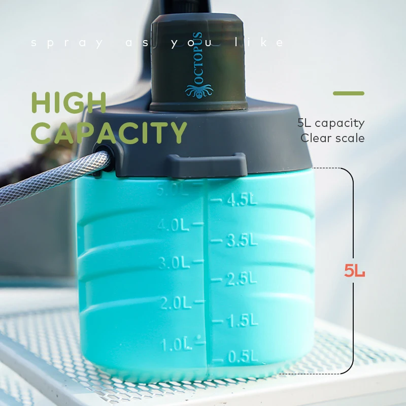 Clear graduated tank scale on the side of the 5L sprayer tank