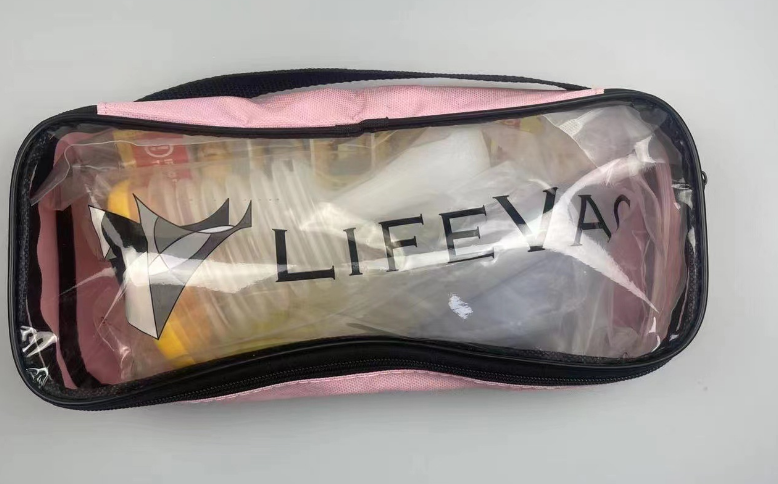 Pink LifeVac carrying case open, revealing masks and instruction card, representing the vulnerability of a family not yet equipped for an airway emergency