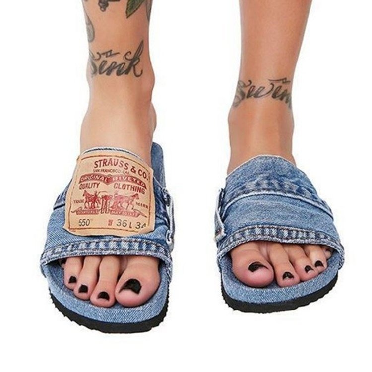 Trendy Shoes, Summer Thick Sole, One word Matsuke, Cowboy Letter Cool Slippers for Women