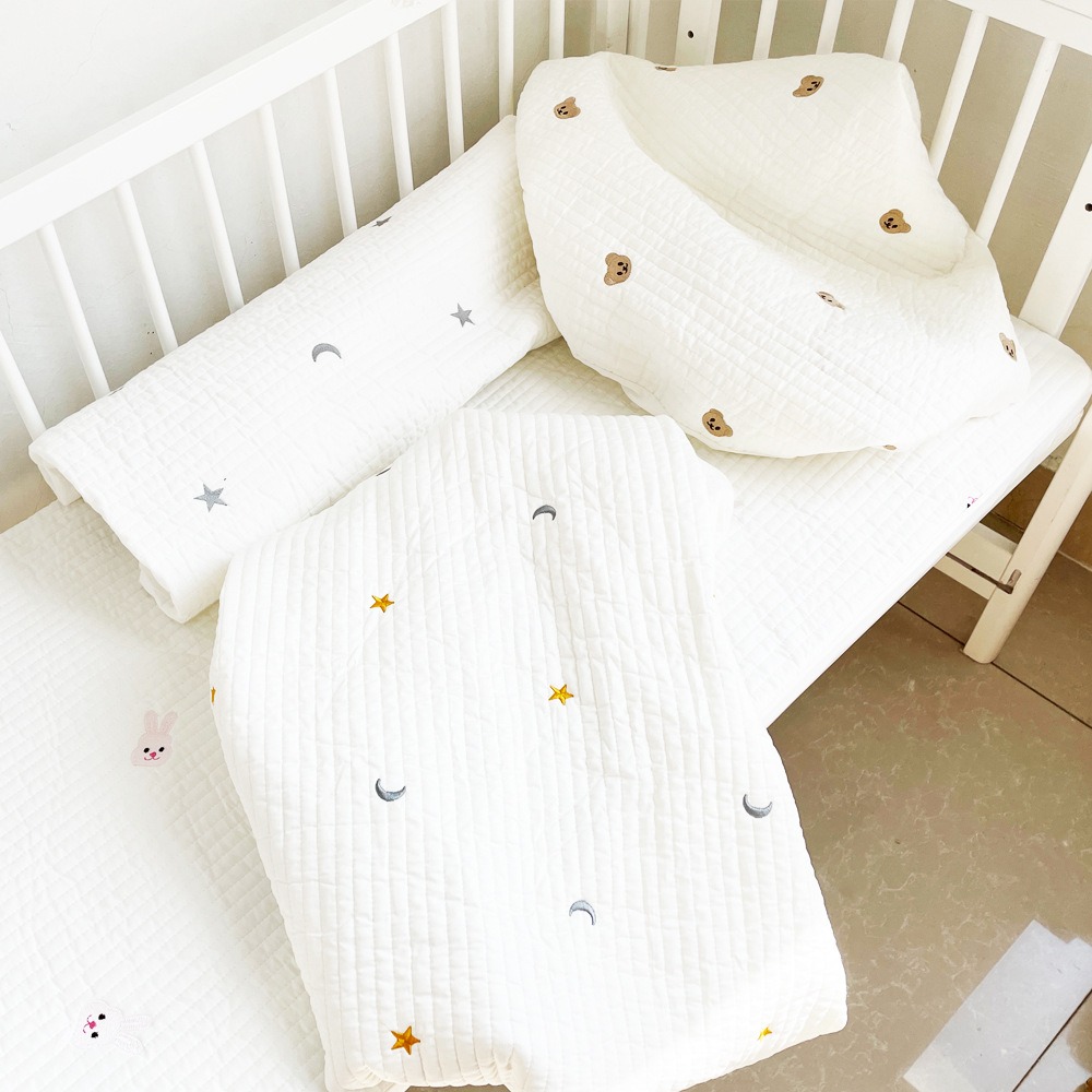 Baby fitted sheet pure cotton plus cotton sheets ins Japanese and Korean style quilted embroidered