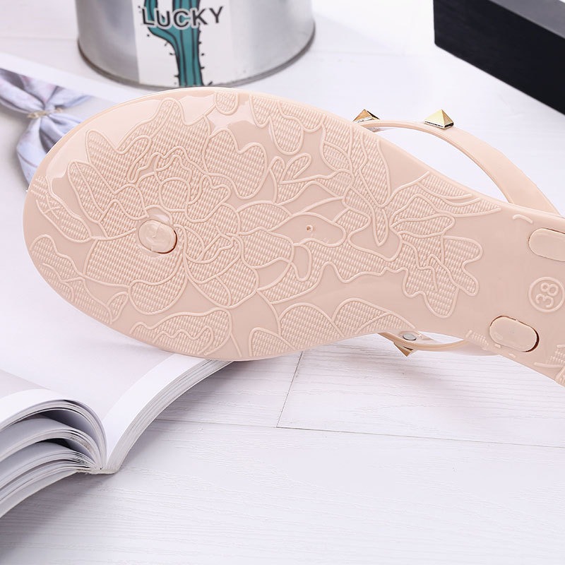 style rivet shoes, bow shaped flip flops, summer beach outings, flat bottomed transparent jelly crystal slippers for women image 7