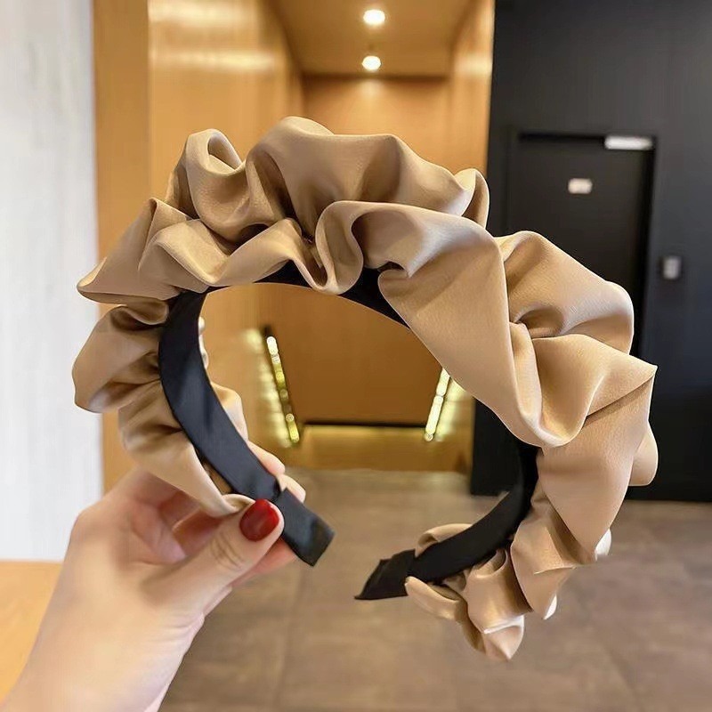 Champagne beige padded headband with raised ruched crown