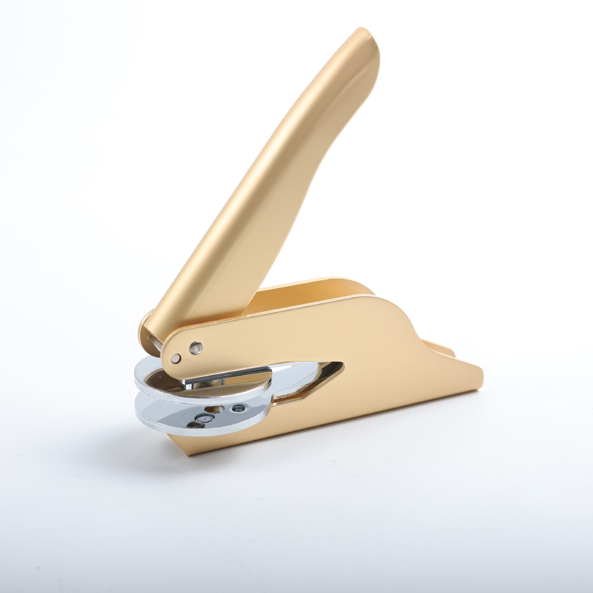 Gunmetal steel embossing press with lever arm extended
