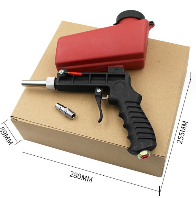 Blasting gun setup ready for controlled work on a metal surface