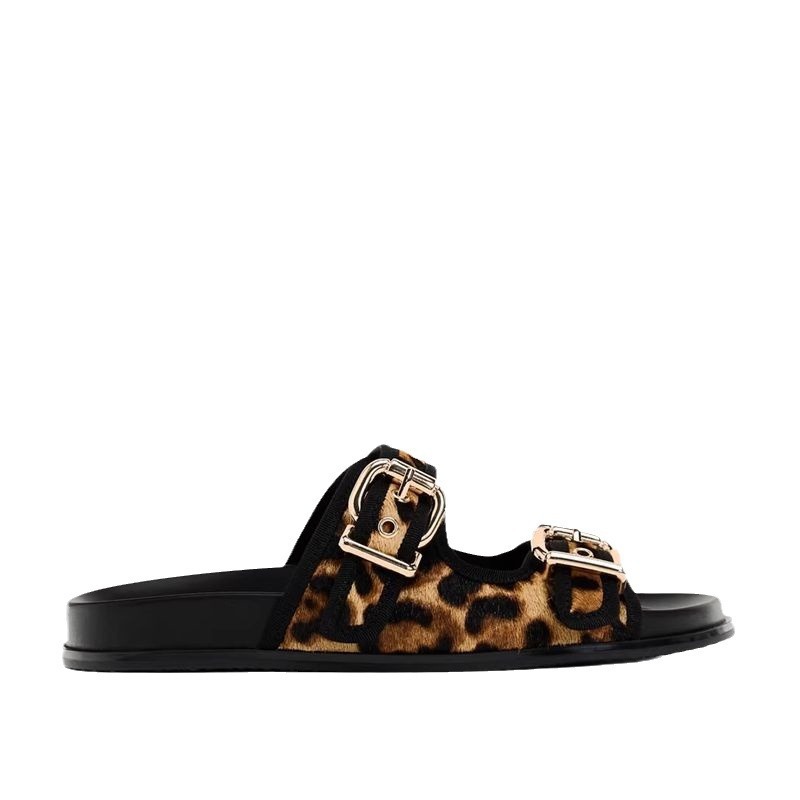 Printed round toe flat bottom buckle thick sole casual sandals and slippers for women image 2