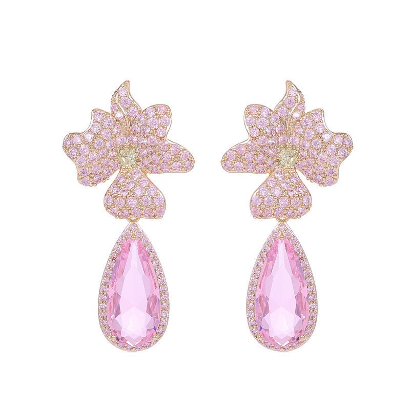 Zircon Earrings S925 Silver Needle Flower Water Drop Earrings