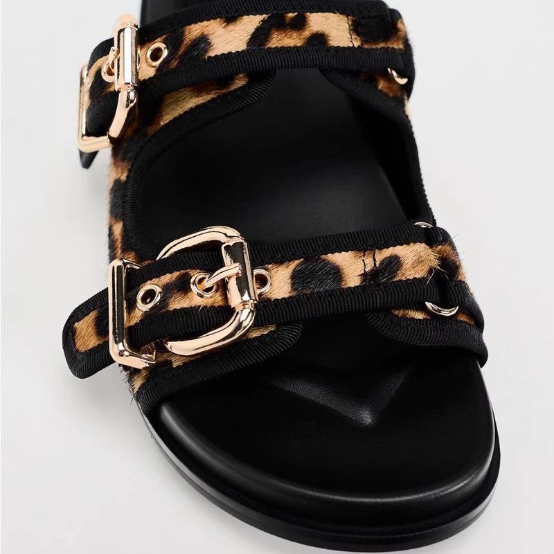 Printed round toe flat bottom buckle thick sole casual sandals and slippers for women image 4