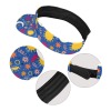 Polyester sports visor with sun pattern, adjustable strap, and curved brim for sun protection