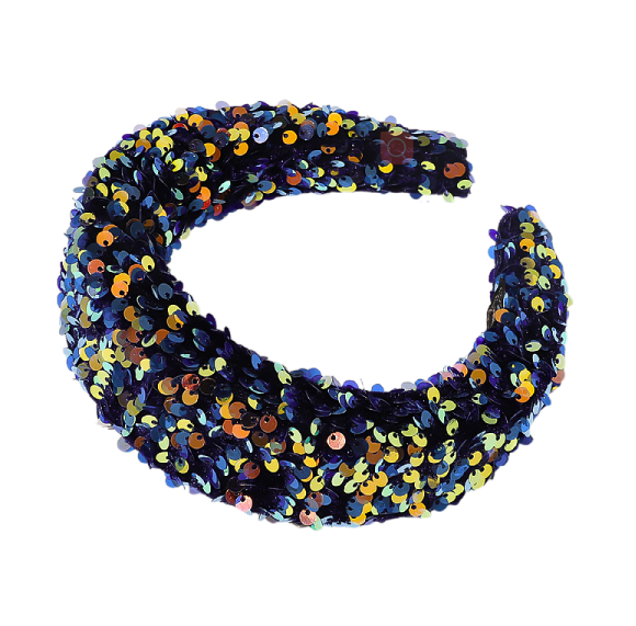 Midnight navy headband with dense multicolor sequins