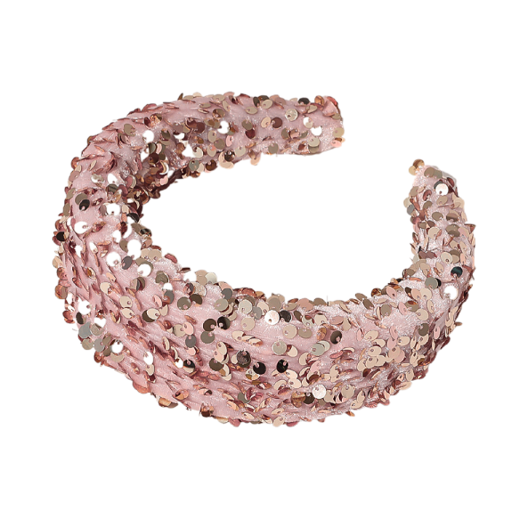 Rose gold padded headband showing structured curved profile