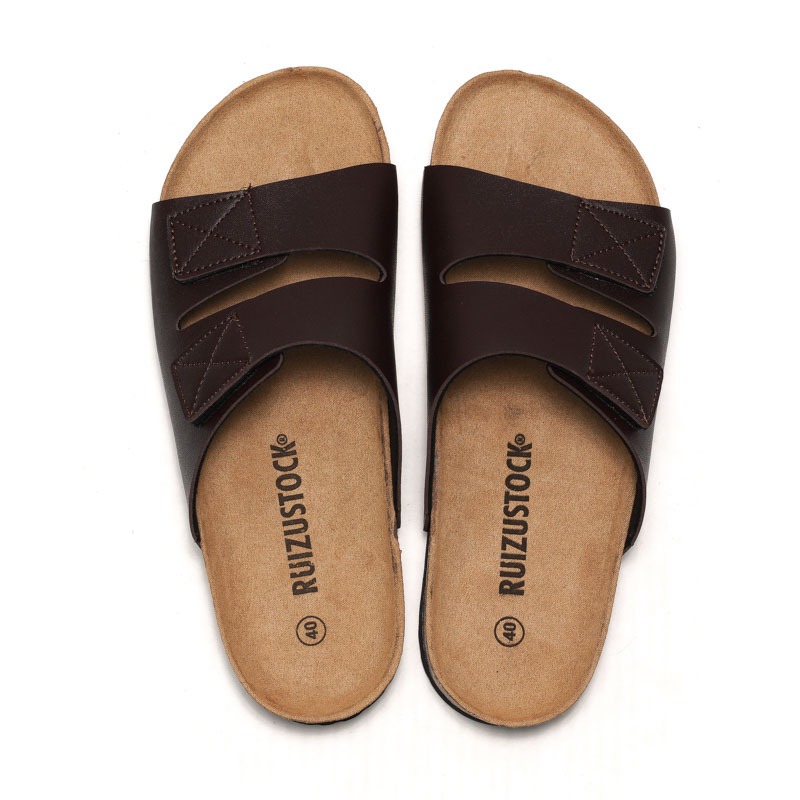 Spring and summer men's cork slippers Korean style men's sandals Velcro beach shoes image 5