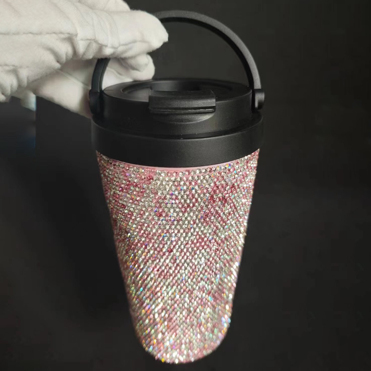 Diamond inlaid vacuum stainless steel coffee cup creative handle insulated cup vacuum portable car