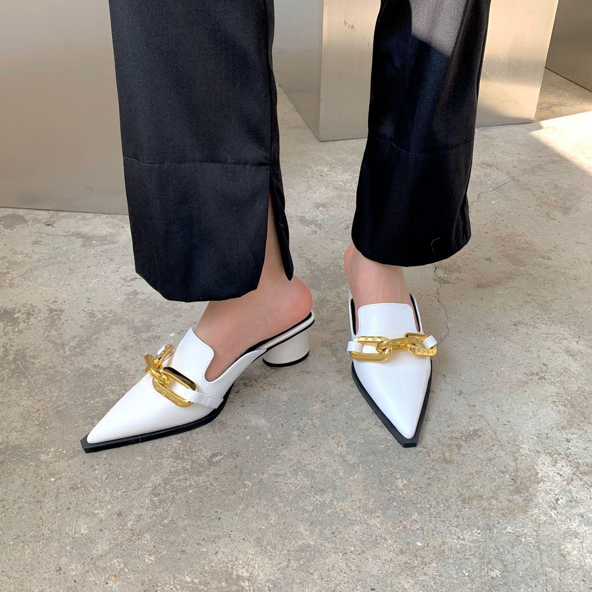 Pointed toe sandals, toe cap toe half slippers, fashionable outer slippers for women image 4