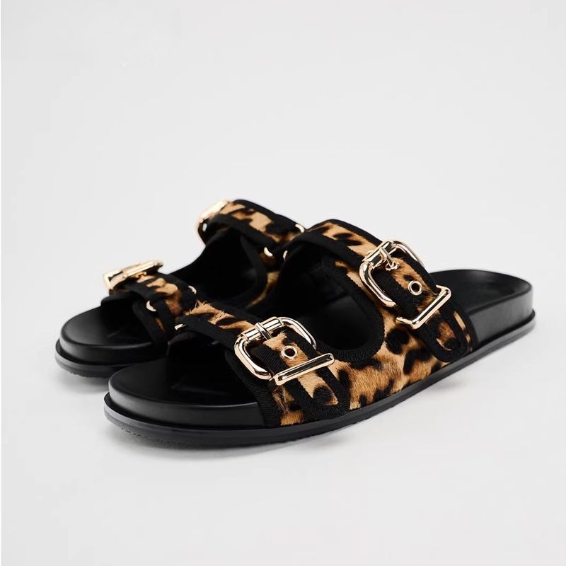 Printed round toe flat bottom buckle thick sole casual sandals and slippers for women image 6