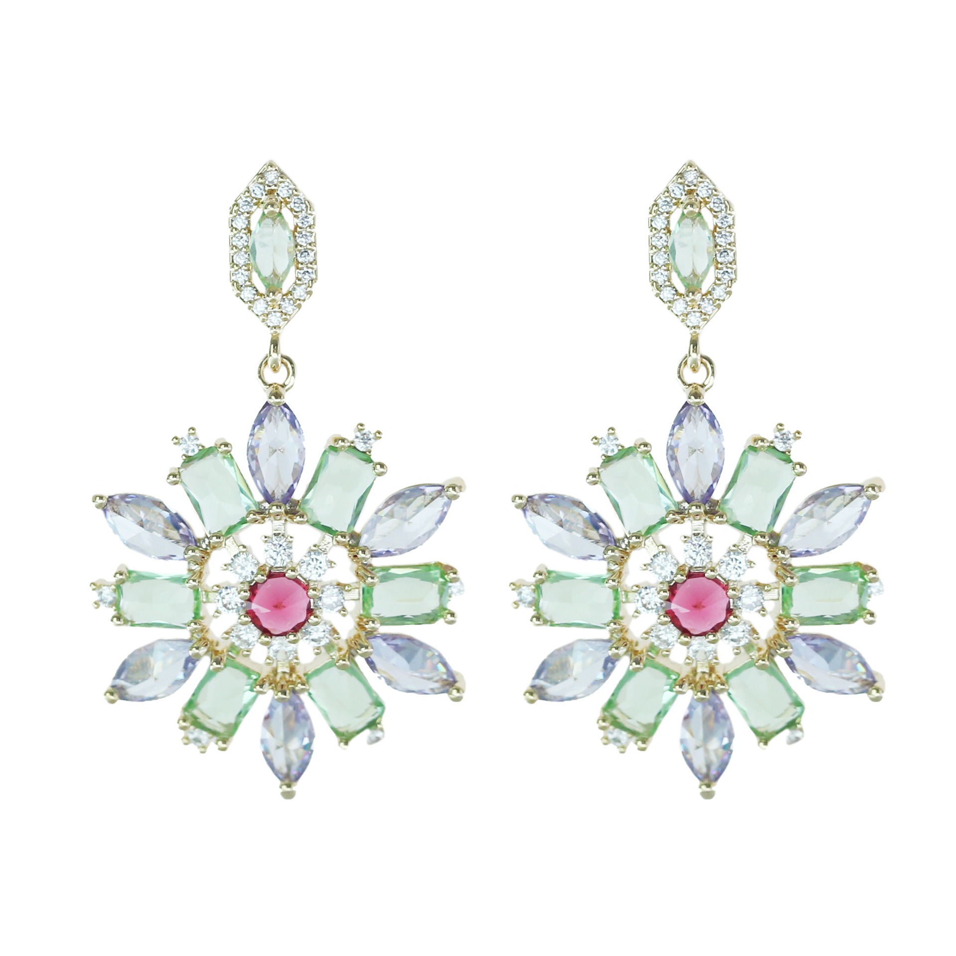 Mixed Color Zircon Micropaved Flower Studs Feminine Earrings