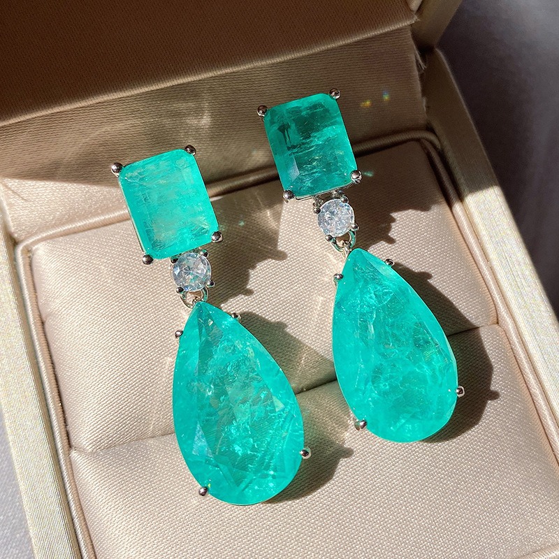 Pear-shaped emerald large drop European and American exaggerated earrings for women