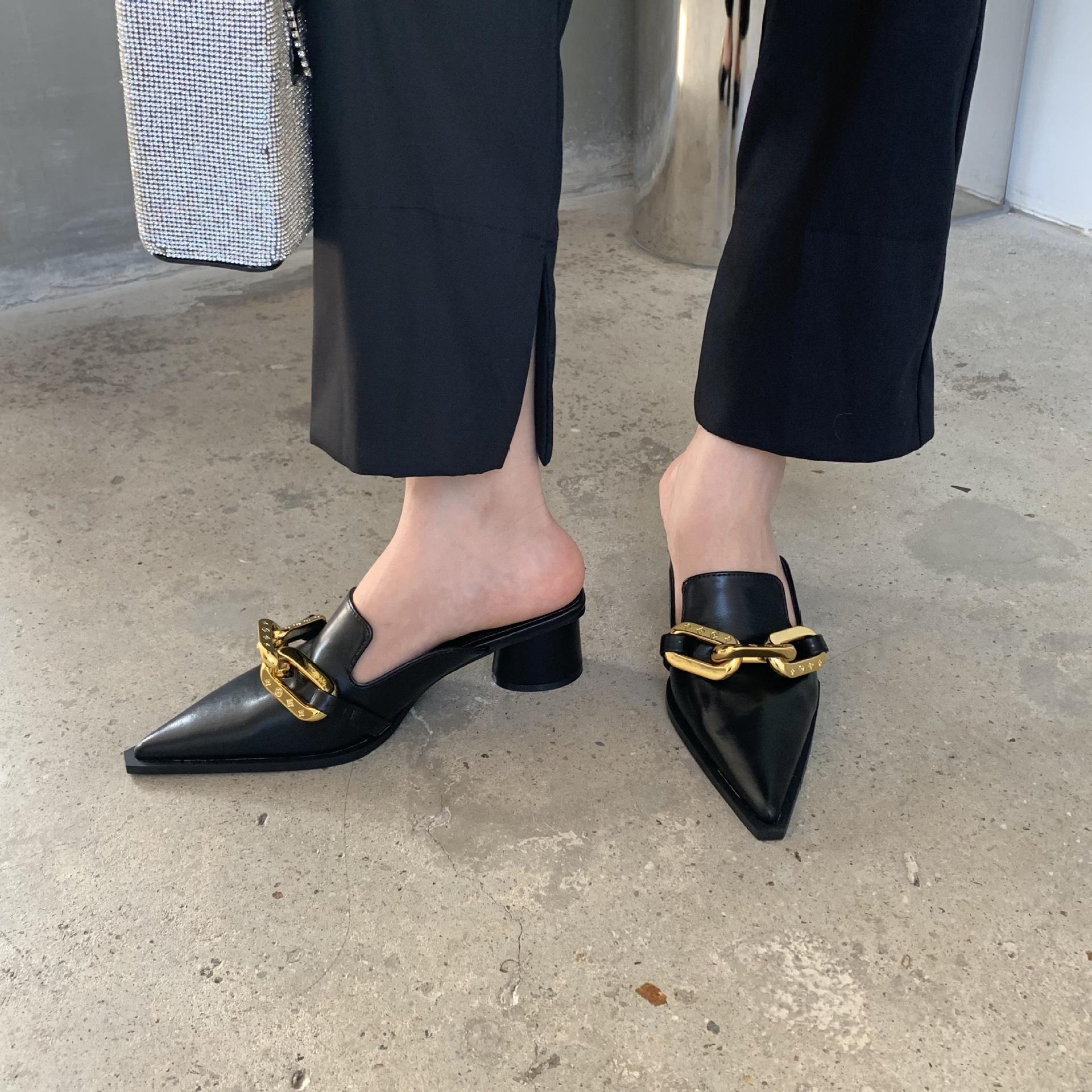 Pointed toe sandals, toe cap toe half slippers, fashionable outer slippers for women image 3