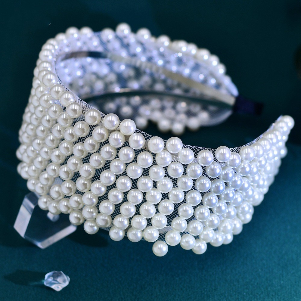 White Pearl Bride Headwear Handmade Beaded Hair Hoops, Hair Clips, Accessories