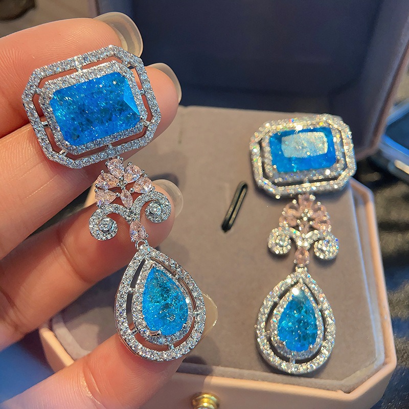 Emerald Cubic Zirconia Earrings Exaggerated Colorful Zirconia European and American Earrings