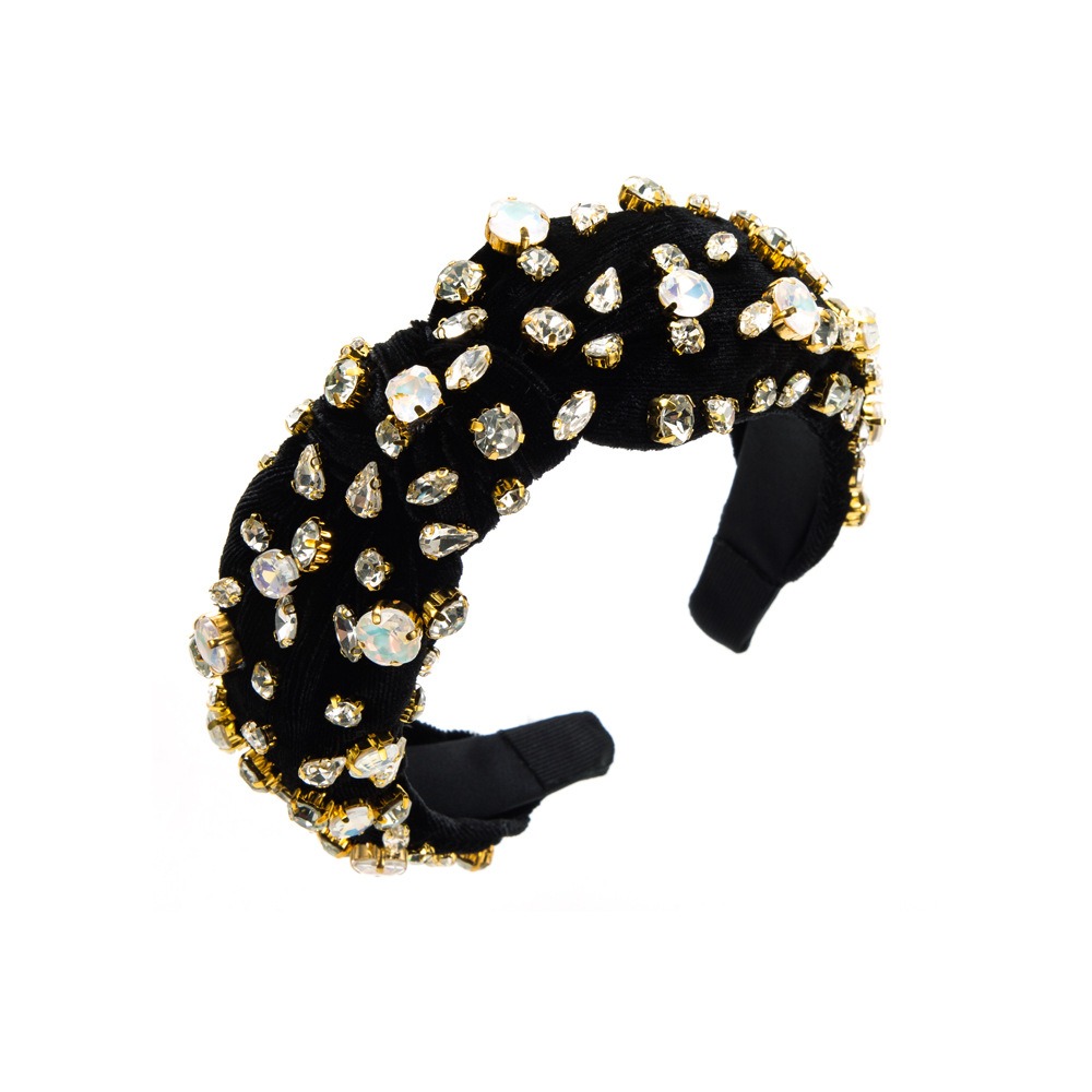 Black velvet headband with high contrast jeweled finish