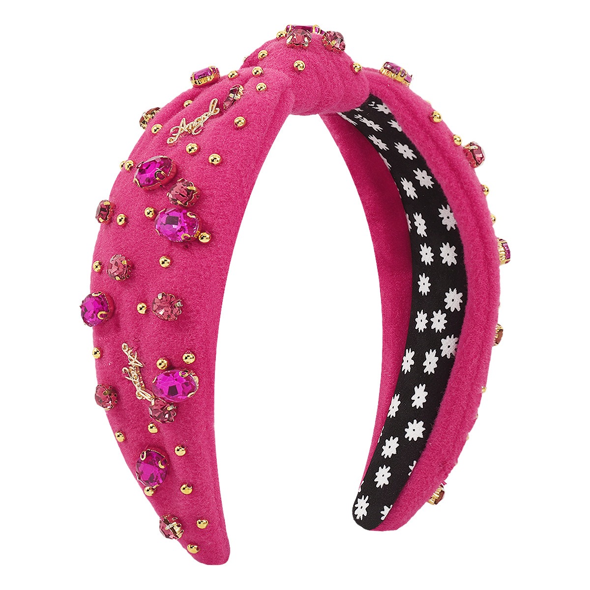 Hot pink headband with dimensional beadwork