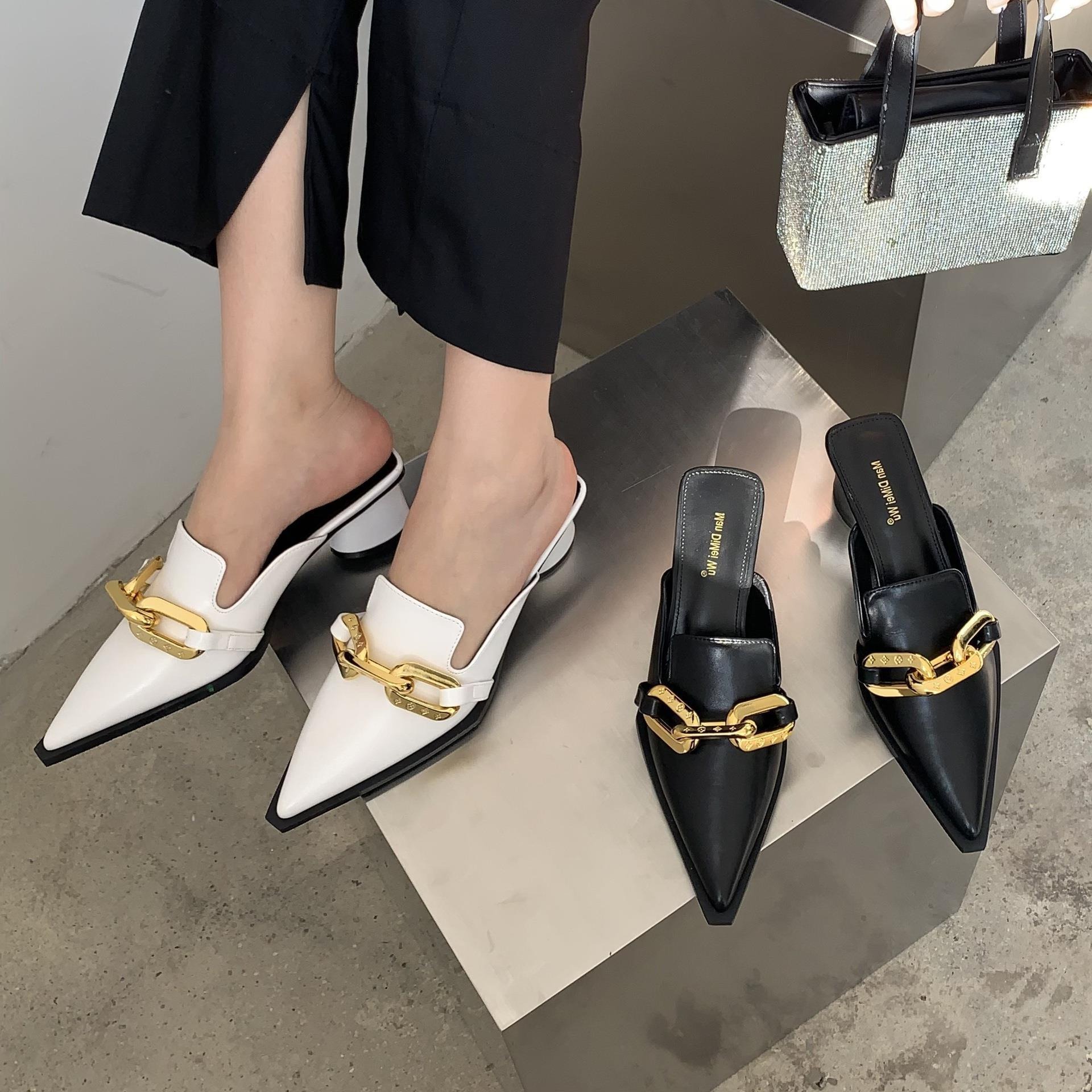 Pointed toe sandals, toe cap toe half slippers, fashionable outer slippers for women image 5