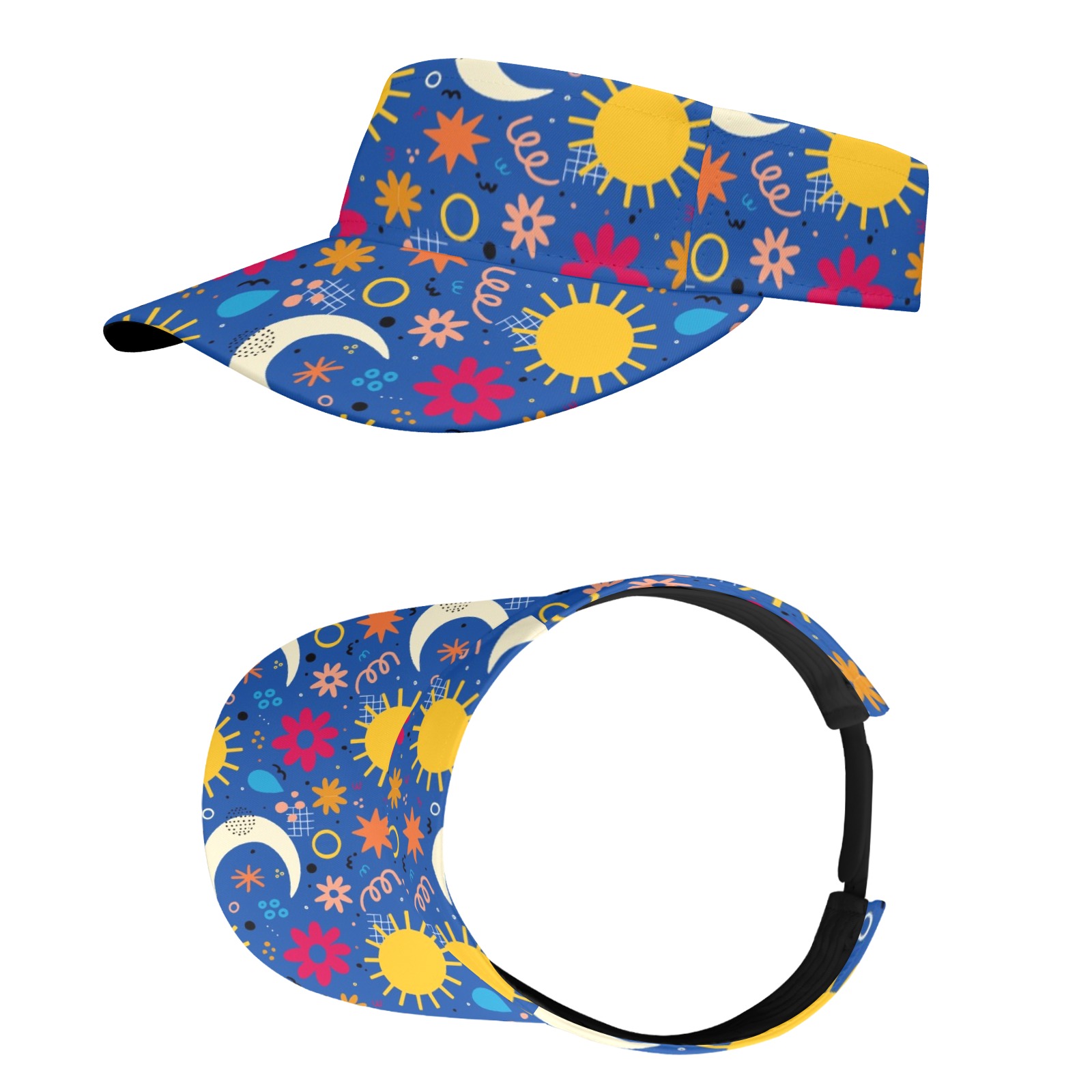 Sports Visor with sun and moon pattern, adjustable for sun protection