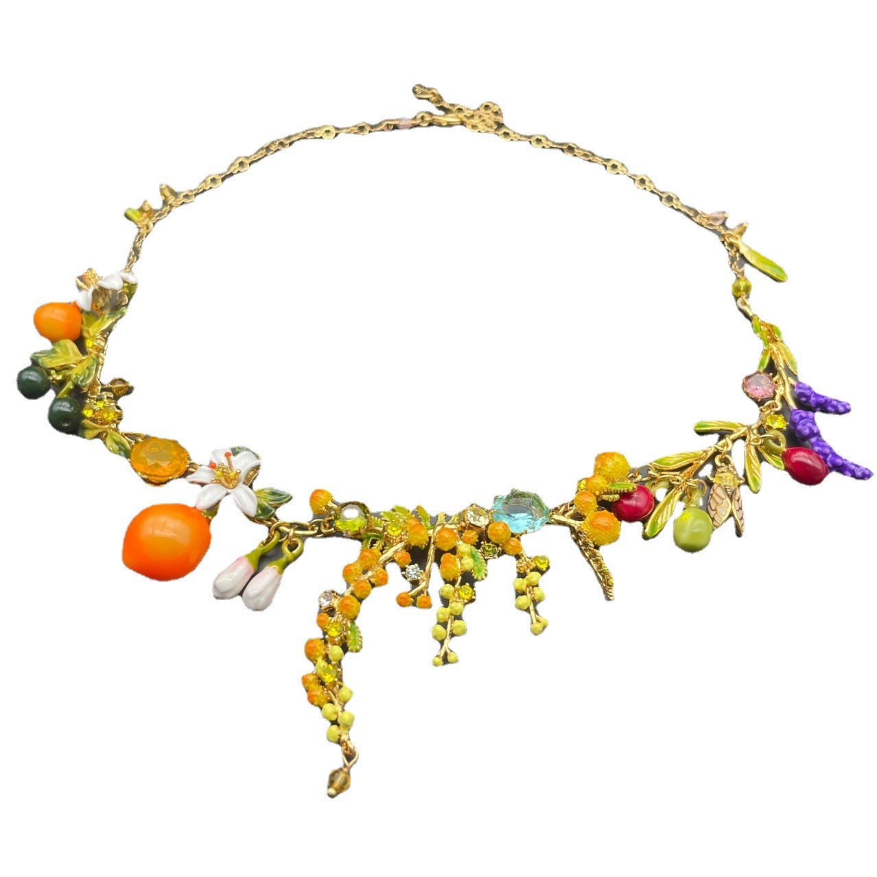 Handmade Enamel Fruity Orange Sweet Orange Lavender Necklace
