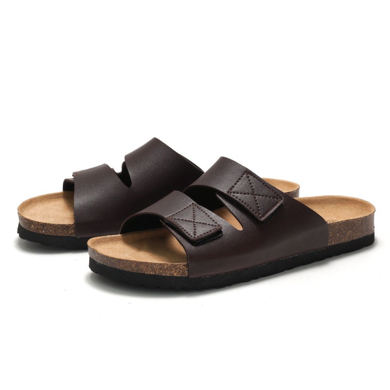 Spring and summer men's cork slippers Korean style men's sandals Velcro beach shoes