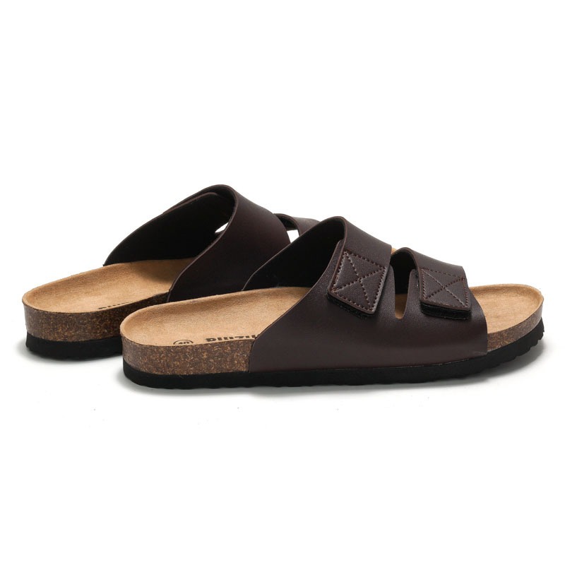 Spring and summer men's cork slippers Korean style men's sandals Velcro beach shoes image 6