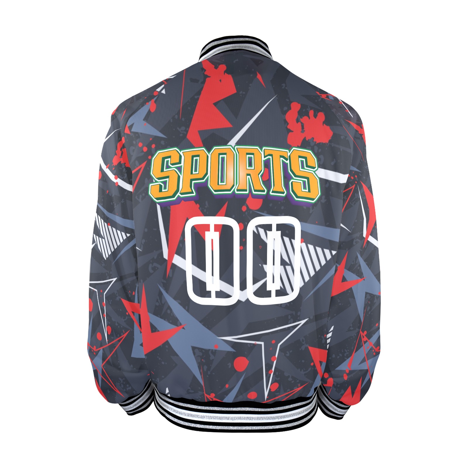 Men's Striped Trim "SPORTS" Bomber Jacket with Zipper and Ribbed Cuffs