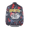 Men's Striped Trim "SPORTS" Bomber Jacket with Zipper and Ribbed Cuffs