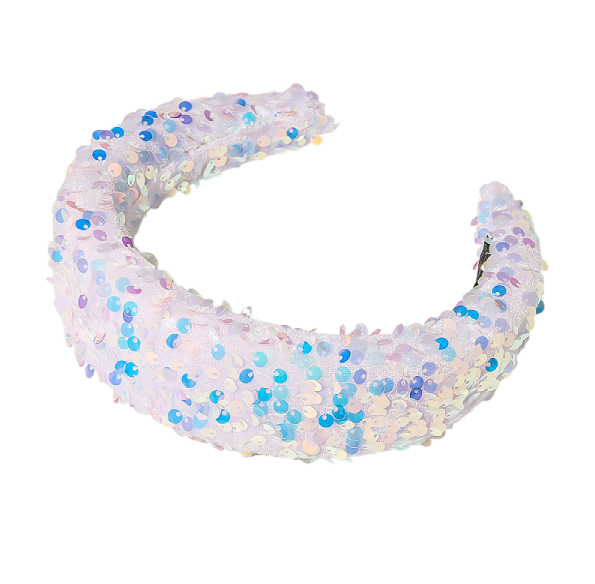 Lavender sequin headband with pastel iridescent finish