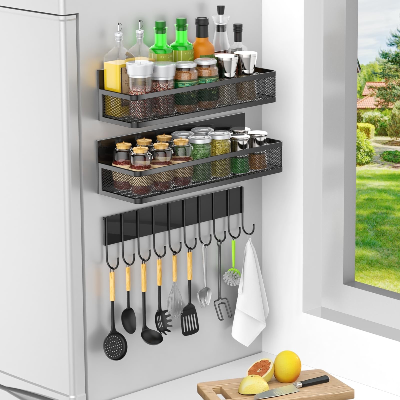 New Magnetic Shelf Moveable Magnetic Fridge Organizer Rack Seasoning Organizer Spice Rack for Refrigerator