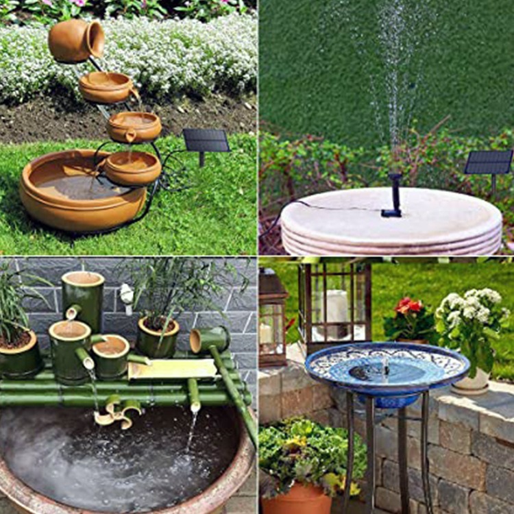 Sunlit garden fountain with water arcing over a stone basin