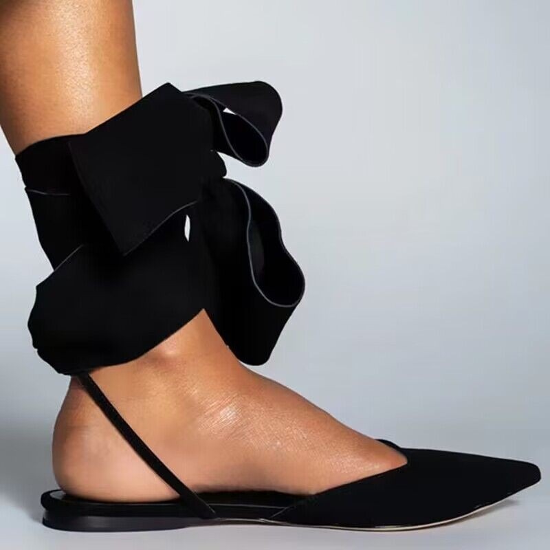 Baotou back empty sandals for women European and American pointed toe flat bottom ankle strap women's shoes image 3