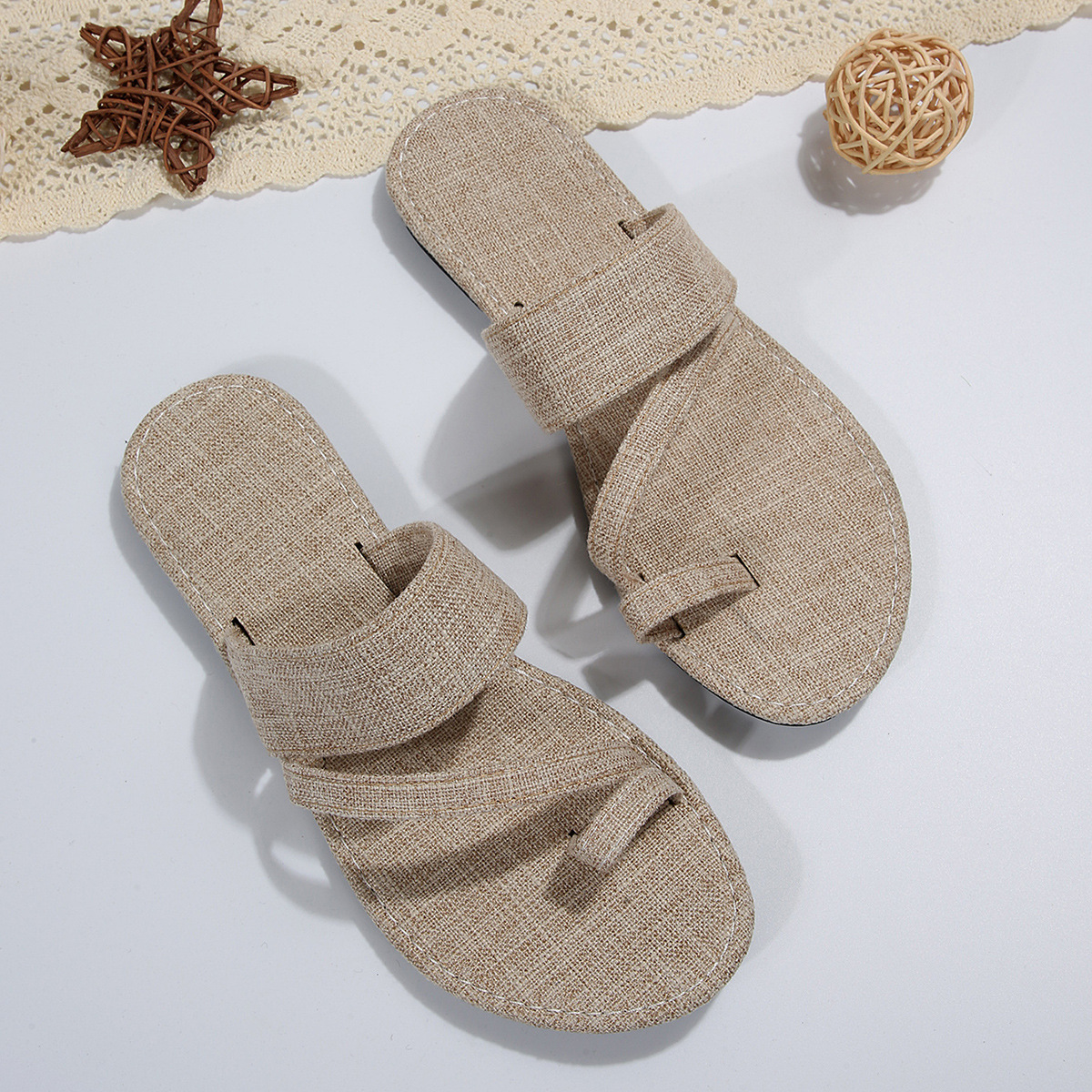 Denim Pullover Toe Solid Color Casual Style Flat Sandal Women's Slippers image 5