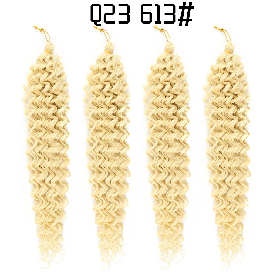Honey blonde deep-wave strands with crochet looped tops