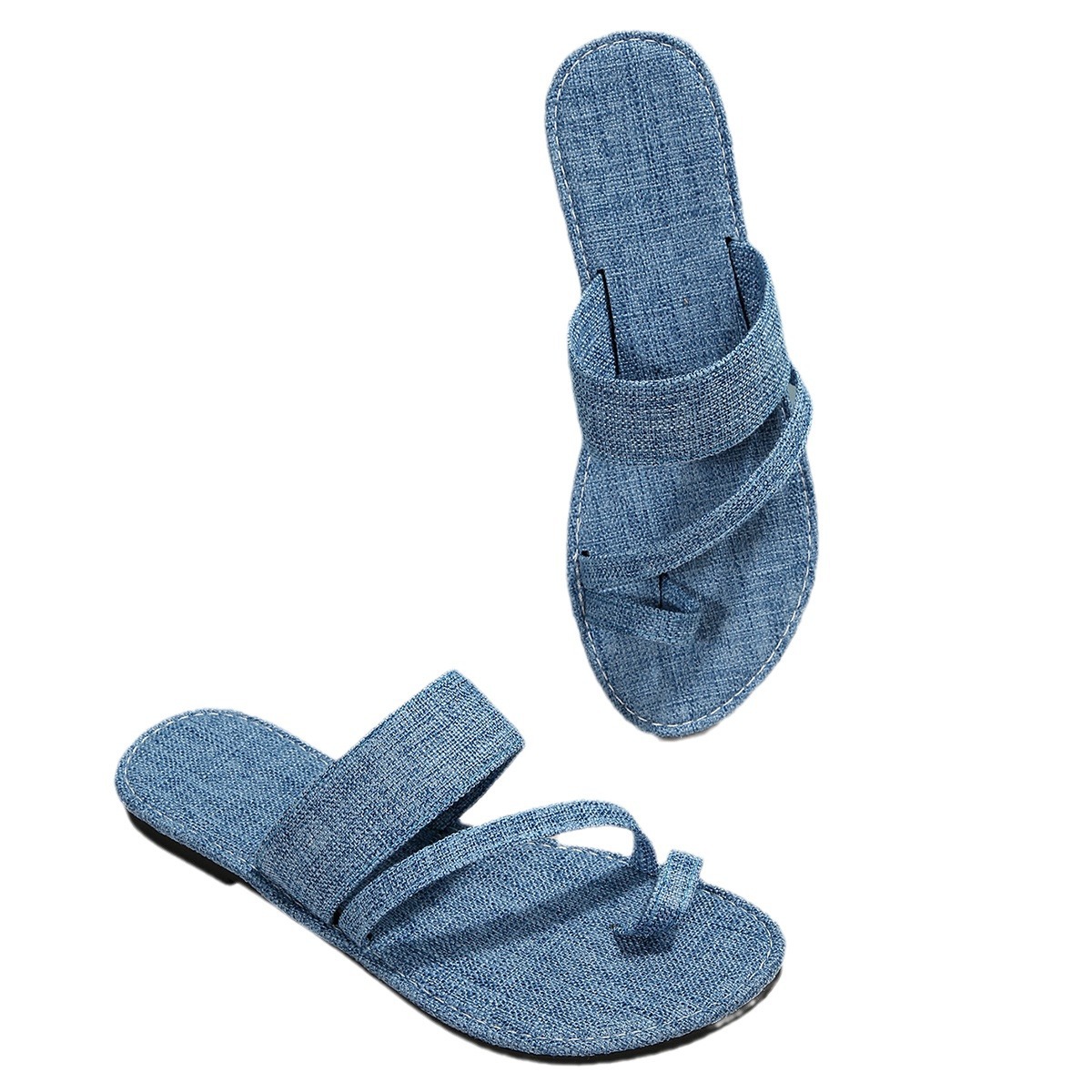 Denim Pullover Toe Solid Color Casual Style Flat Sandal Women's Slippers