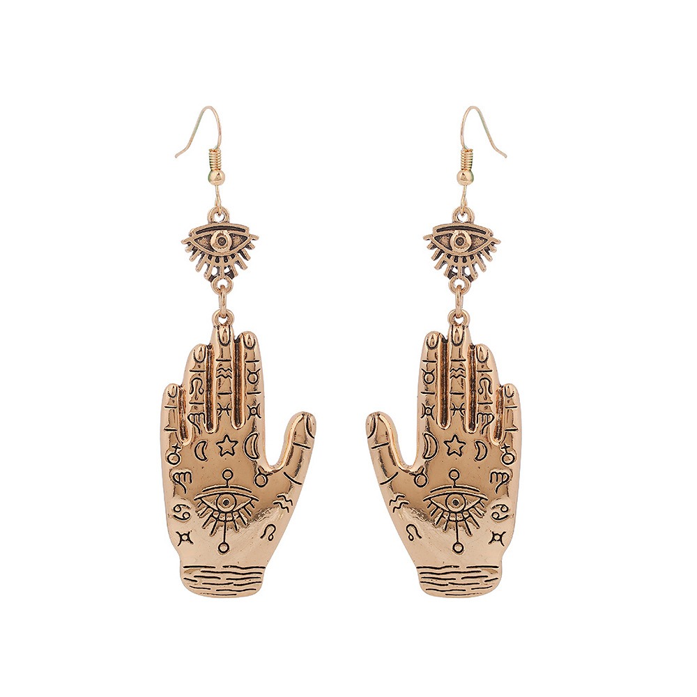 Mystical Palm Hand Earrings Gold Tarot Eye Gothic Witchy Celestial Jewelry